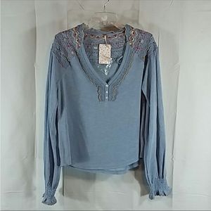 Free People XS blue embroidered top